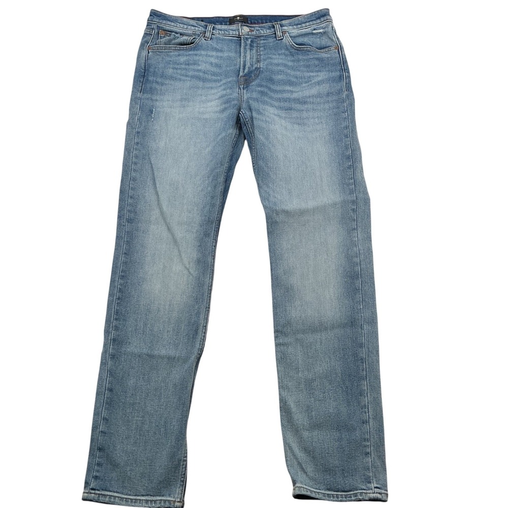 7 For All Mankind Slimmy Straight Leg Jeans Mens 34 Light Blue Denim 7T002763